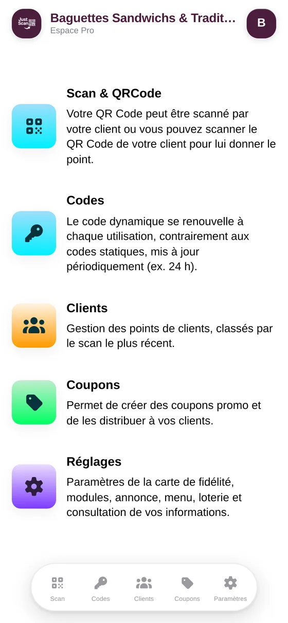 Espace commerçant JustScan