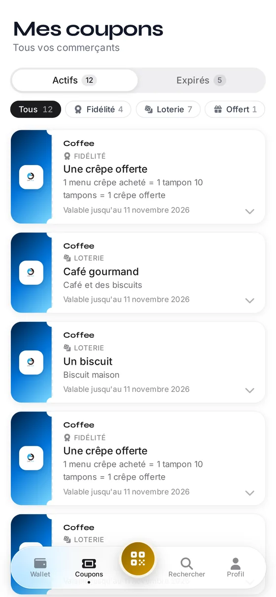 Liste des coupons d'un client JustScan
